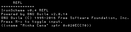 Imagem do REPL logo após a entrada do comando (canvas-list), da linguagem IronScheme. Imagem do REPL logo após a entrada do comando (canvas-list), da linguagem IronScheme.